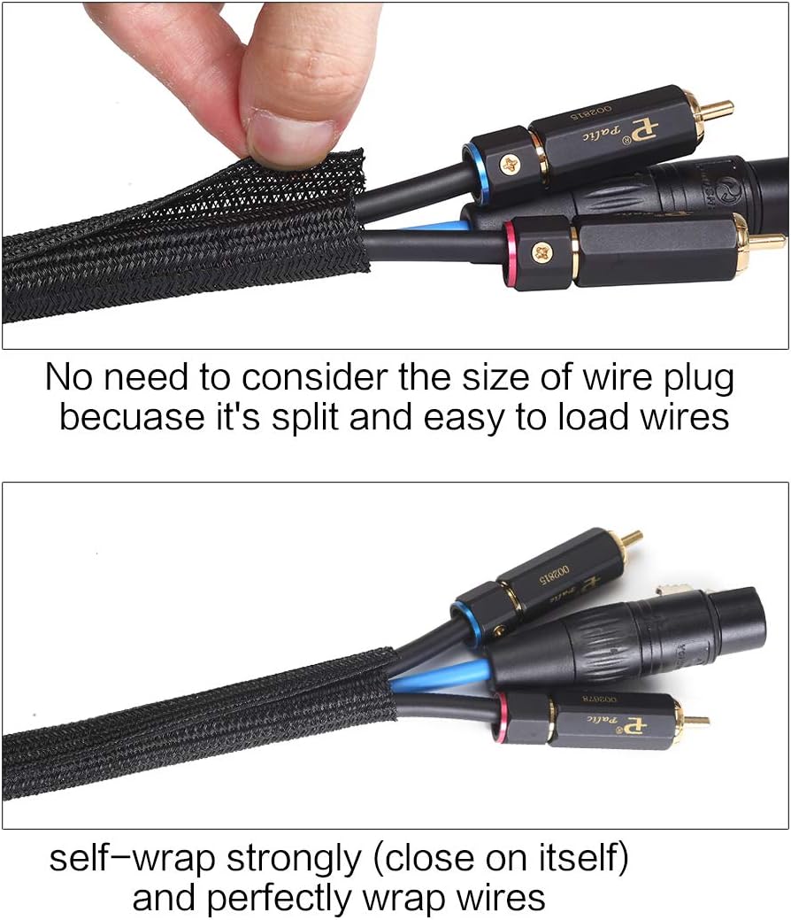 Alex Tech 25ft - 3/4 inch Cord Protector Wire Loom Tubing Cable Sleeve Split Sleeving For USB Cable Power Cord Audio Video Cable – Protect Cat From Chewing Cords - Black