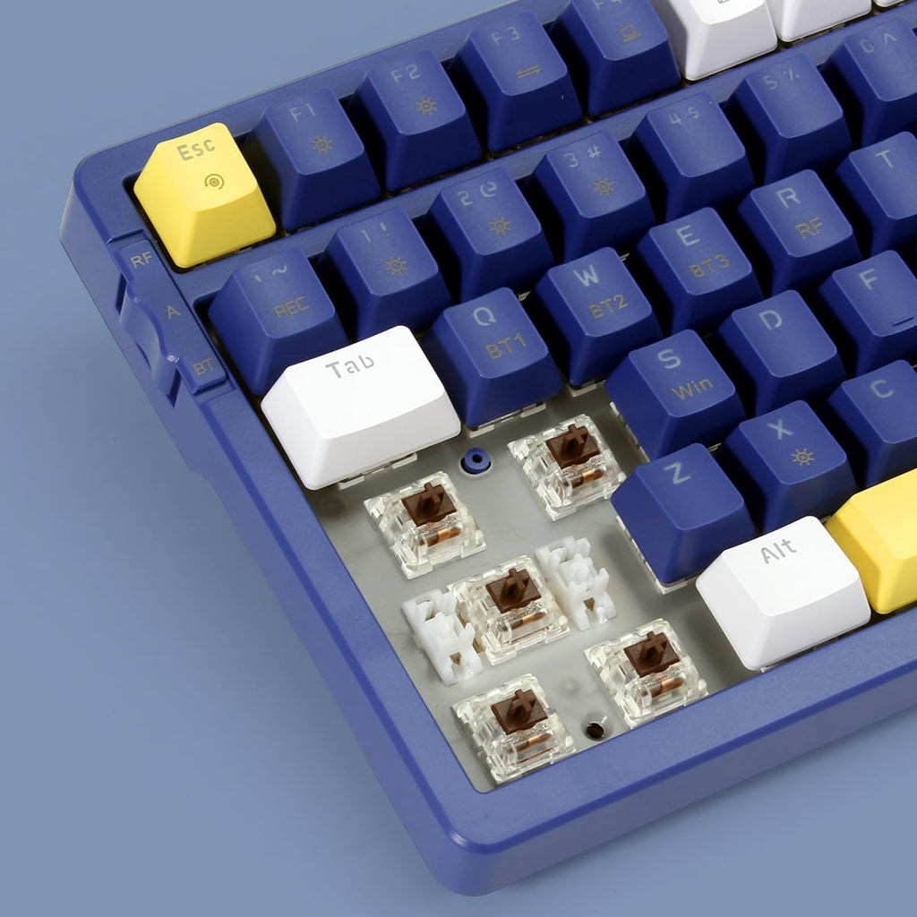 Wireless Mechanical Keyboard, Triple Mode 2.4G/USB-C/BT Gaming Keyboards 100 Keys Ice-Blue Backlit, Brown Switch Keyboard | Rechargeable Mechanical Gaming Keyboards | Blue/White/Yellow