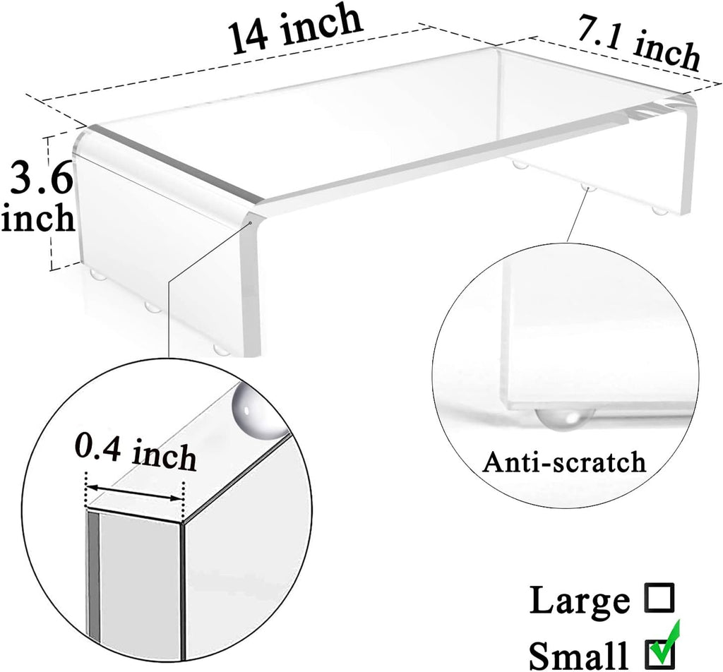 Clear Monitor Stand Riser, Computer Monitor Stand/Acrylic Monitor Riser for Home Office Laptop, PC Desk Stand for Keyboard Storage & Multi-Media Laptop Printer TV Screen (14"/7.1"/3.6")