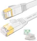 Cat 7 Flat Ethernet Cable 50ft White, High Speed 10GB Shielded (STP) LAN Internet Network Cable Ethernet Patch Computer Cable with Rj45 Connectors and 25pcs Adhesive Cable Clips
