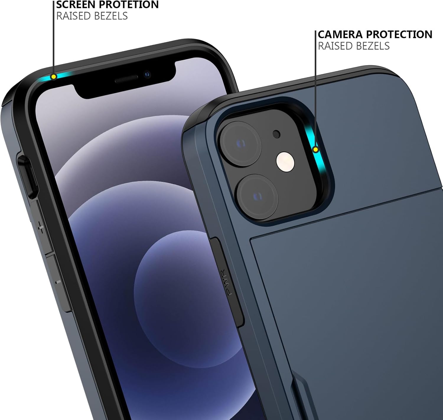 Nvollnoe for iPhone 12 Mini Case with Card Holder Heavy Duty Protective Dual Layer Shockproof Hidden Card Slot Slim Wallet Case for iPhone 12 Mini for Men&Women(Blue)