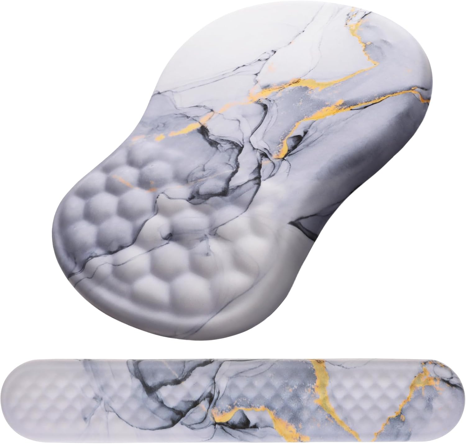 Mouse Pad Wrist Support, Laokiiy 2 in1 Keyboard Wrist Rest+ Ergonomic Mouse Pad, Non-Slip Wrist Rest for Computer Keyboard, Made Easy Typing & Relieve Wrist Pain(White Gold Gray Marble)
