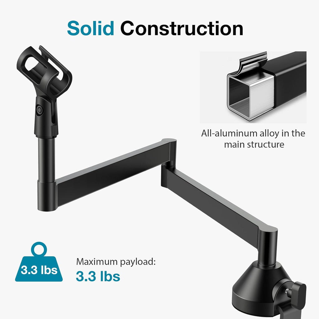 InnoGear Low Profile Mic Arm, 360° Rotatable Microphone Arm Stand Foldable Desk Mic Boom Arm for Fifine AM8 K669B Blue Yeti HyperX QuadCast SoloCast AT2020 and Other Mics