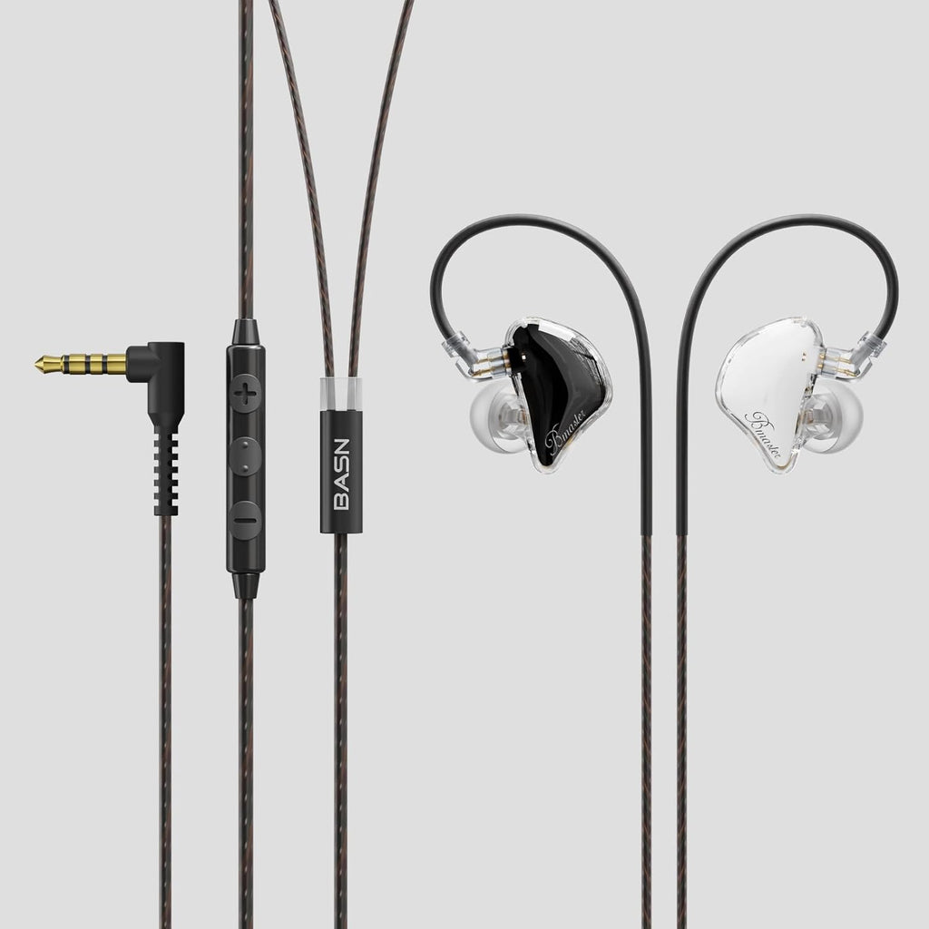 BASN Bmaster Triple Driver in-Ear Monitors Headphones with Powerful Deep Bass, HiFi Stereo IEM Earphones with Upgraded Detachable 2-Pin Cables for Musicians (White/Black, 2-Pin)