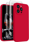 FireNova Designed for iPhone 15 Pro Max Case, Silicone Upgraded [Camera Protection] Phone Case with [2 Screen Protectors], Soft Anti-Scratch Microfiber Lining Inside, 6.7 inch, Deep Red