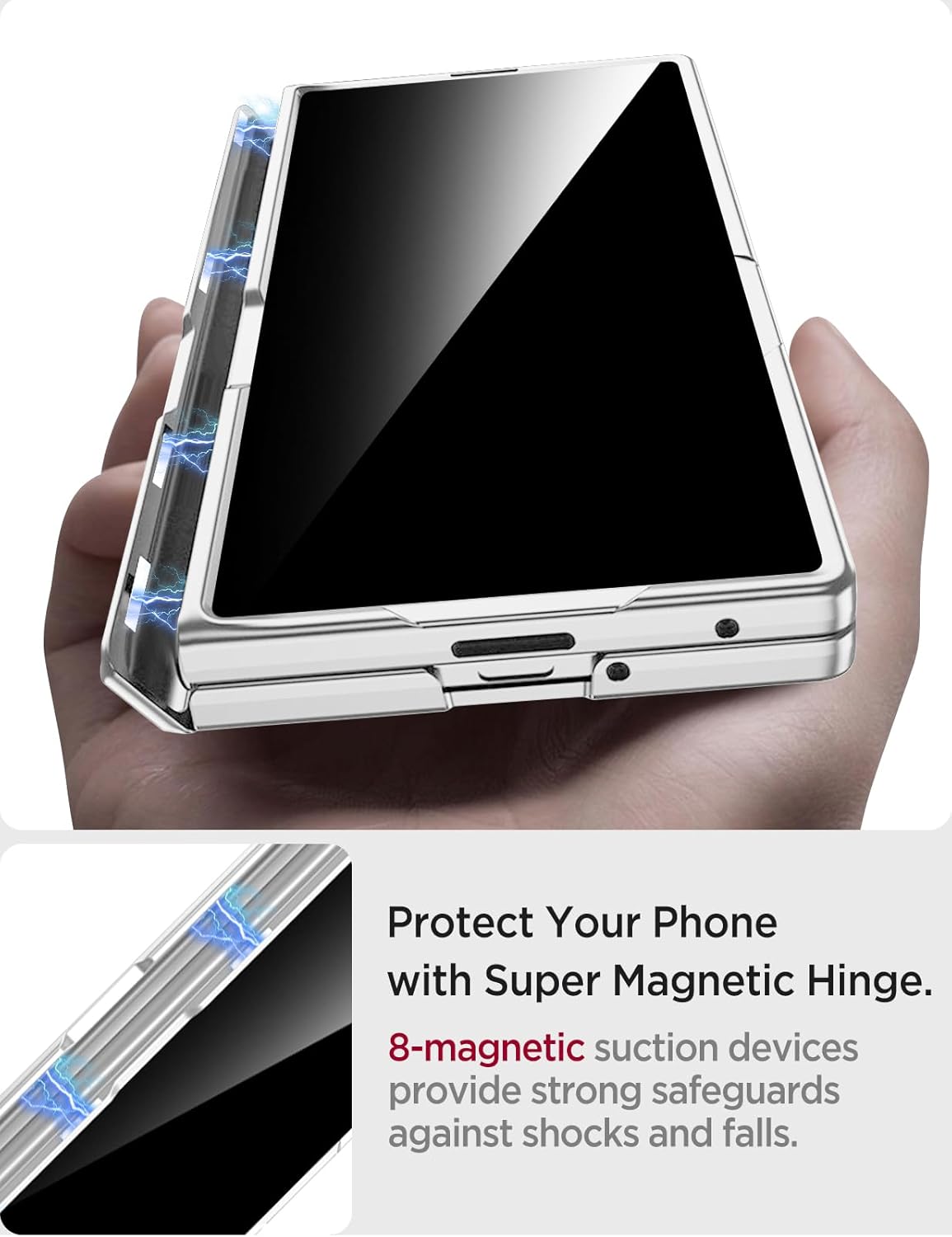 Miimall for Z Fold 7 Case with Privacy Screen Protector, [Military Grade Drop Protection] Built-in Adjustable Kickstand & Magnetic Hinge Protection Shockproof Phone Case for Galaxy Z Fold 7 5G Silver