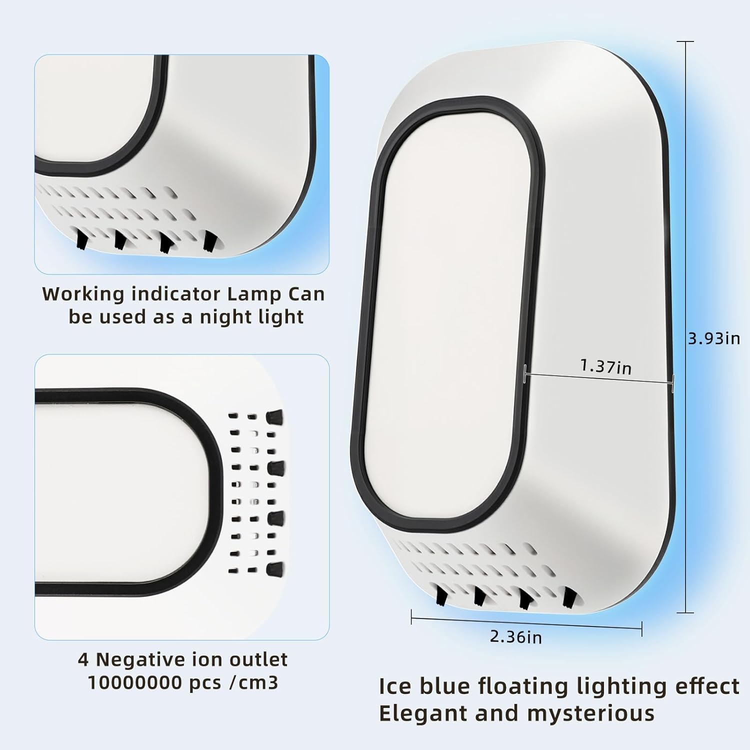 Plug In Ionizer Air Purifier With 4 Negative Ion Output Heads,Small Air Freshener With Backlight,Quiet and Energy-Saving, Ideal Air Cleaners for Home,Bedroom,Office,Living Room and Pet Room(4)