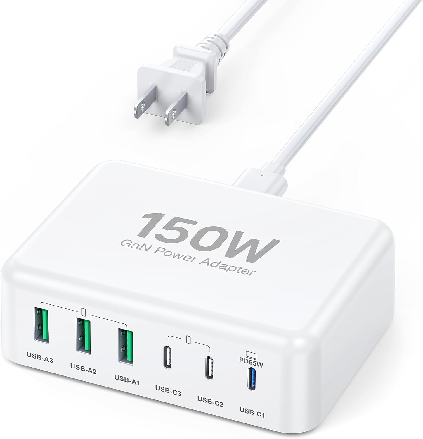 USB C Fast Charger, 150W 6 Port Desktop PD GaN Fast Charger Charging Station Block 65W USB C Laptop Power Adapter for MacBook Pro/Air iPad iPhone 16 15 14 13 Pro Max Galaxy S24 Note 20 Pixel