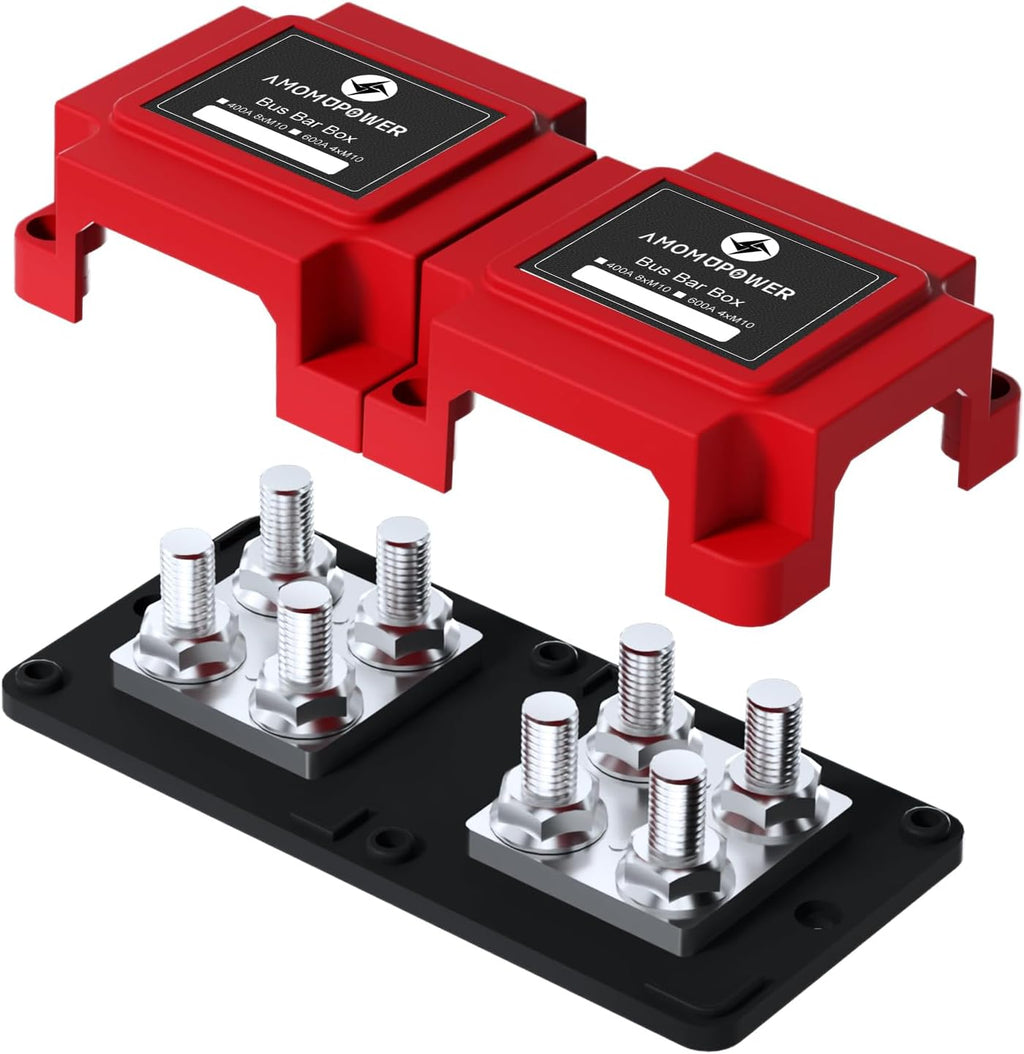 400A Bus Bar 8 M10 (3/8 inch) Terminal Studs Modular Design Tin Plated Copper Distribution Block Positive Pole Electrical Buss Bars 12-48 V DC with Cover for Trailer Marine Boat Car RV