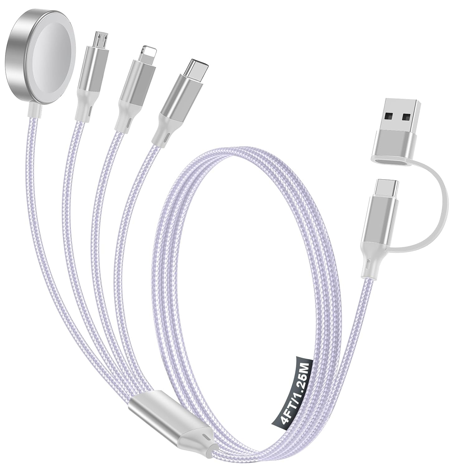 4-in-2 Charging Cable for Apple Watch Charger/Samsung/iPhone Charger,Car/Office/Camping/Travel Essentials,Type C Cable Multi Cord for iWatch Ultra/10-2/iPhone 16-11/Samsung S25-S20,iPad,airPods-Purple