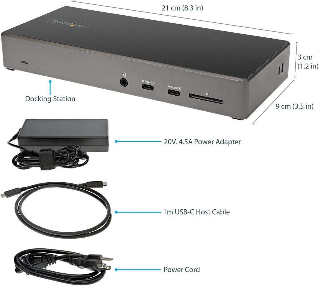 StarTech.com USB C Dock - Triple 4K Monitor USB Type-C Docking Station - 100W Power Delivery - DP 1.4 Alt Mode & DSC, 2X DisplayPort 1.4/HDMI 2.0-6xUSB (2X 10Gbps), SD - Windows/Chrome (DK31C2DHSPD)