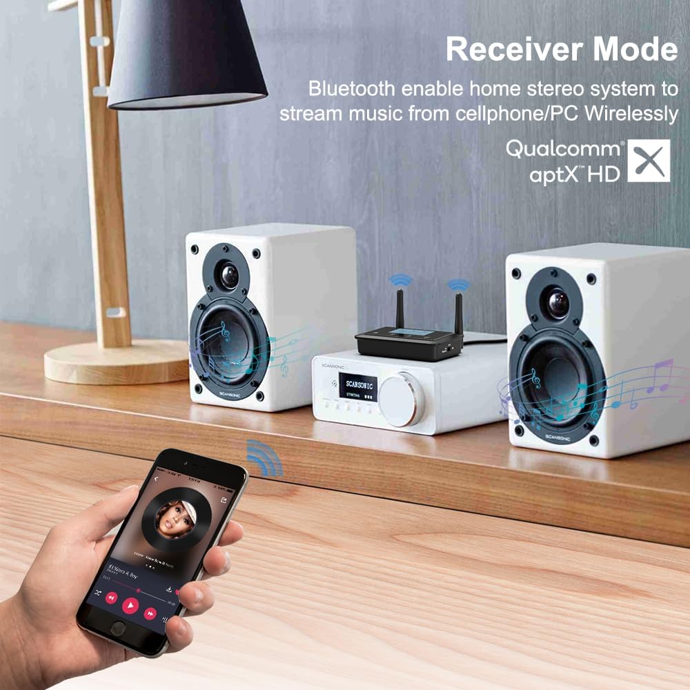 1Mii B03+ Bluetooth Transmitter Receiver for TV Home Stereo, Long Range Bluetooth 5.3 Adapter for TV Audio with Screen, aptX Low Latency & HD & AD, Optical RCA AUX 3.5mm Inputs/Outputs