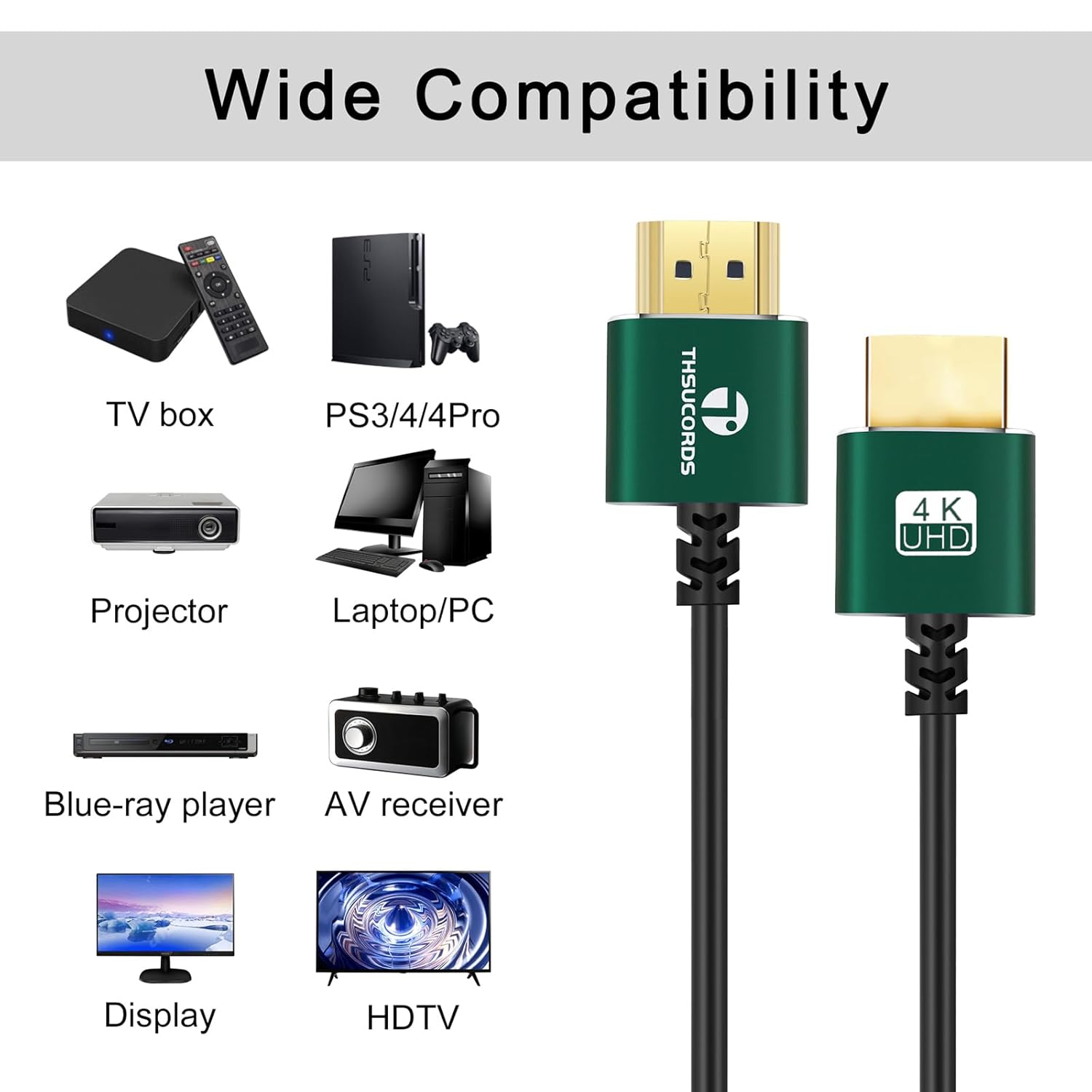 Thin HDMI to HDMI Cable 30FT 2 Pack, Ultra Slim & Flexible HDMI Cord Supports High Speed 4K@60Hz 18gbps 2160p 1080p