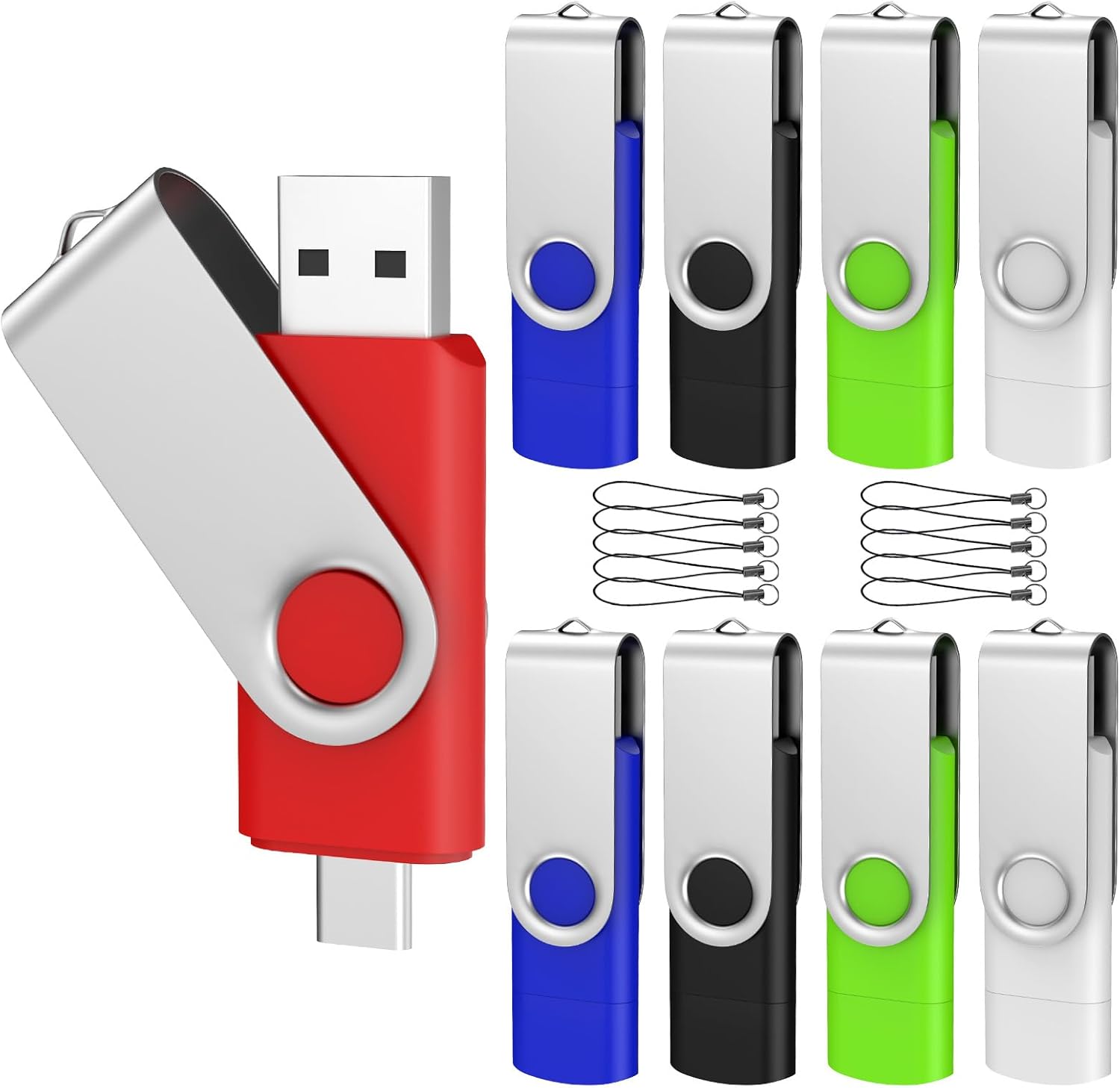 ABLAZE 32GB USB C Flash Drive 10 Pack, OTG USB 2.0 + Type C Memory Stick Dual Type C Thumb Drive Compatible with iPhone 16/15, Android Smartphone, Computers, Tablets, Mac,iPad,PC