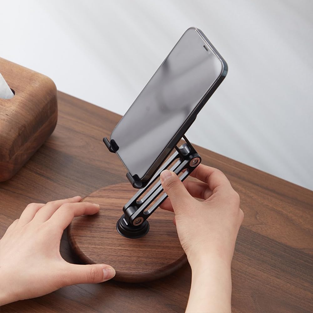 iPhone Stand for Desk, Phone Stand Adjustable Foldable, Cell Phone Holder 360 ° Rotation, Compatible with iPhone 16 15 14 13 12 11 Pro Xs Xs Samsung Galaxy Tablets All Phones, Walnut