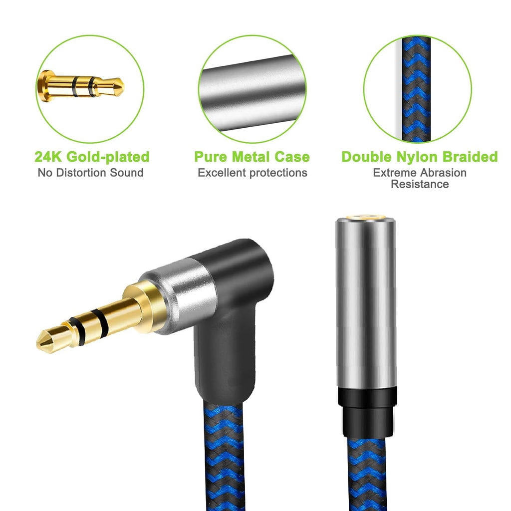 3.5mm Male to Female Extension Stereo Audio Extension Cable 6FT, Cotton-Braided Audio Extension Cable 6ft, Stereo Jack Cord for Phones, Headphones, Speakers, Tablets, PCs and More