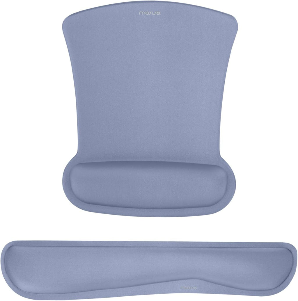 MOSISO Wrist Rest Support for Mouse Pad & Keyboard Set, Ergonomic Mousepad Non-Slip Base Home/Office Pain Relief & Easy Typing Cushion with Neoprene Cloth & Raised Memory Foam, Lavender Gray