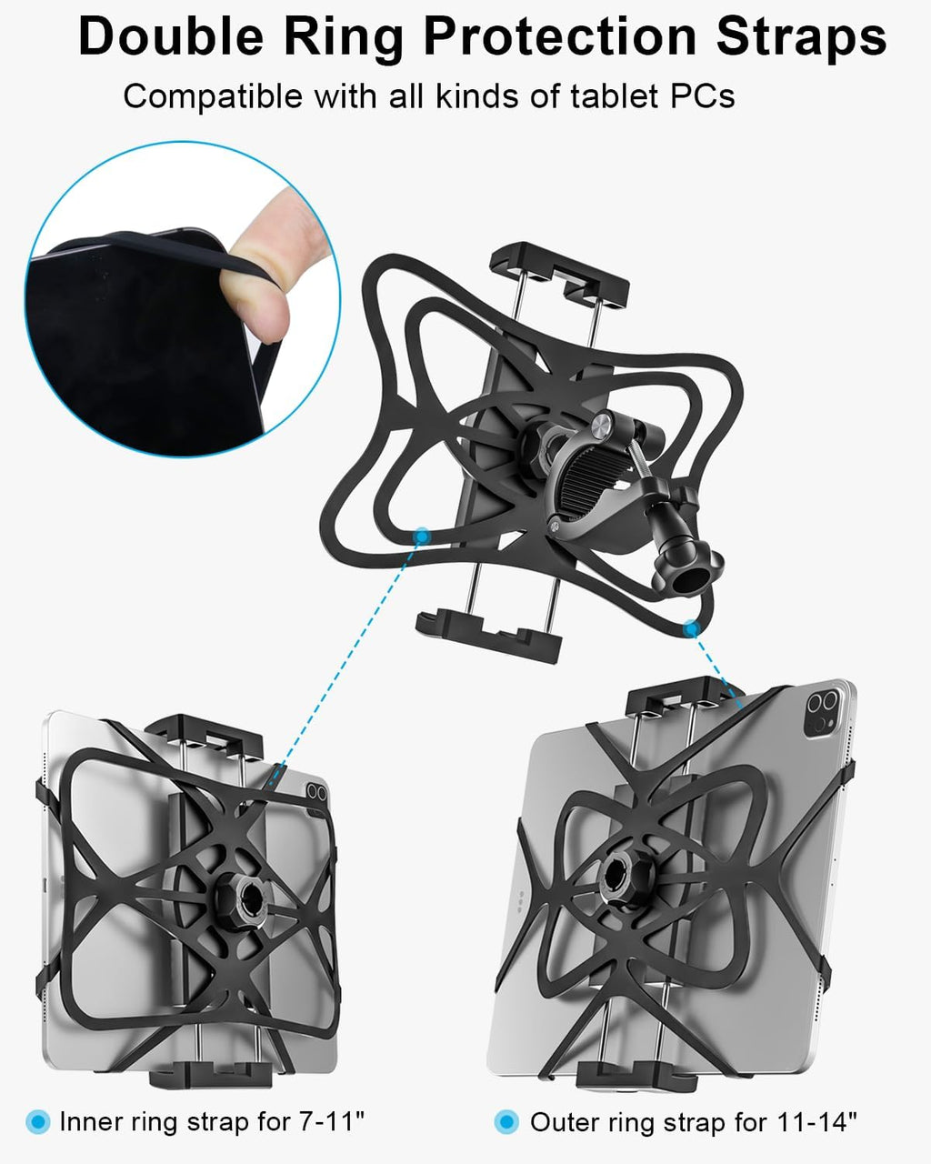 woleyi Spin Bike Tablet Holder - Treadmill Tablet Mount Handlebar Clamp for Indoor Bike Peloton, Stationary Exercise Bicycle Clip for 4.7-13" Tablets iPad Pro, Air, Mini, Galaxy Tab, Fire HD, iPhone