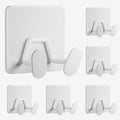 Adhesive Shower Hooks for Bathroom - Extra Sticky Stainless, Wall Hooks for Hanging Towel, Razor, Loofah, Robe, Coat, Heavy Duty Hanger for Kitchen, Bedroom, Door, Metal, Matt White, 6 Pack