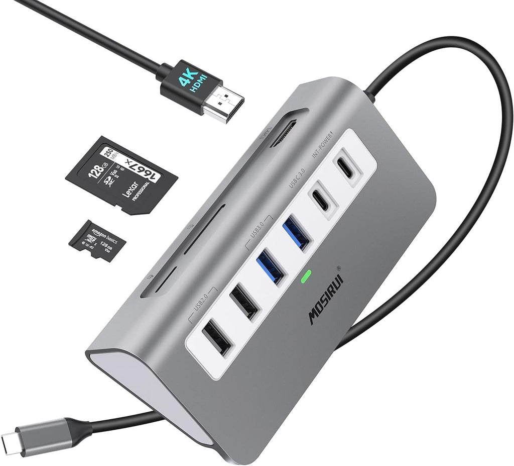 USB C Hub Multiport Adapter,Mosirui 9-in-1 USB-C Docking Station with 4K HDMI,5Gbps Type C 3.0,USB-A3.0/2.0,100W PD, SD/TF for MacBook/Pro iPad/Dell/HP/Desktop/Laptops(50CM)