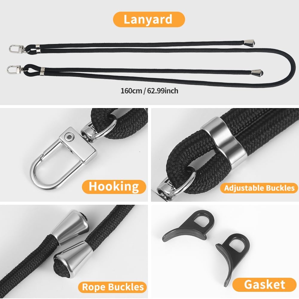 for iPhone 16 Pro Case with 62.99 inch Lanyard, Classic Clear&Black Magnetic Phone Case, Drop&Shockproof Protection Cases, Phone Lanyard for Around The Neck, Compatible with Magnet Accessory