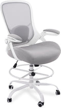 HYLONE 400lbs Heavy Duty Drafting Chair 5" Thickened Seat Office Chair with Flip-Up Armrests Tall Ergonomic Computer Chair with Lumbar Support and Adjustable Footrest Ring Standing Desk Chair (Grey)