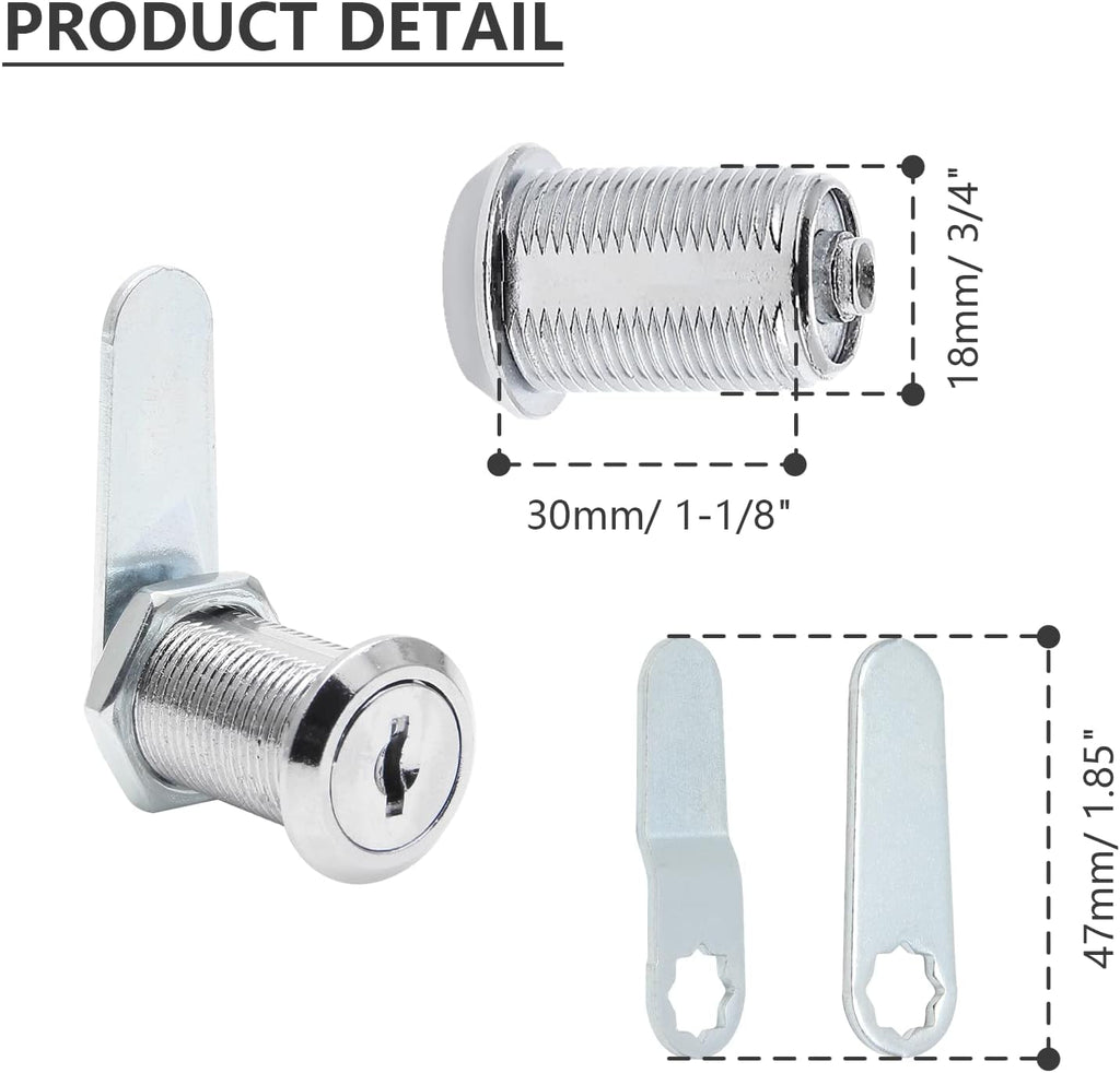 Uenhoy 6 Pack Cam Locks Keyed Alike, 1-1/8" (30mm) Set for Drawers, Mailbox, Tool Box, RV, File Cabinet Locks with Keys