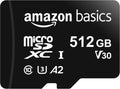 Amazon Basics Micro SDXC Memory Card with Full Size Adapter, A2, U3, Read Speed up to 100 MB/s, 512 GB, Black