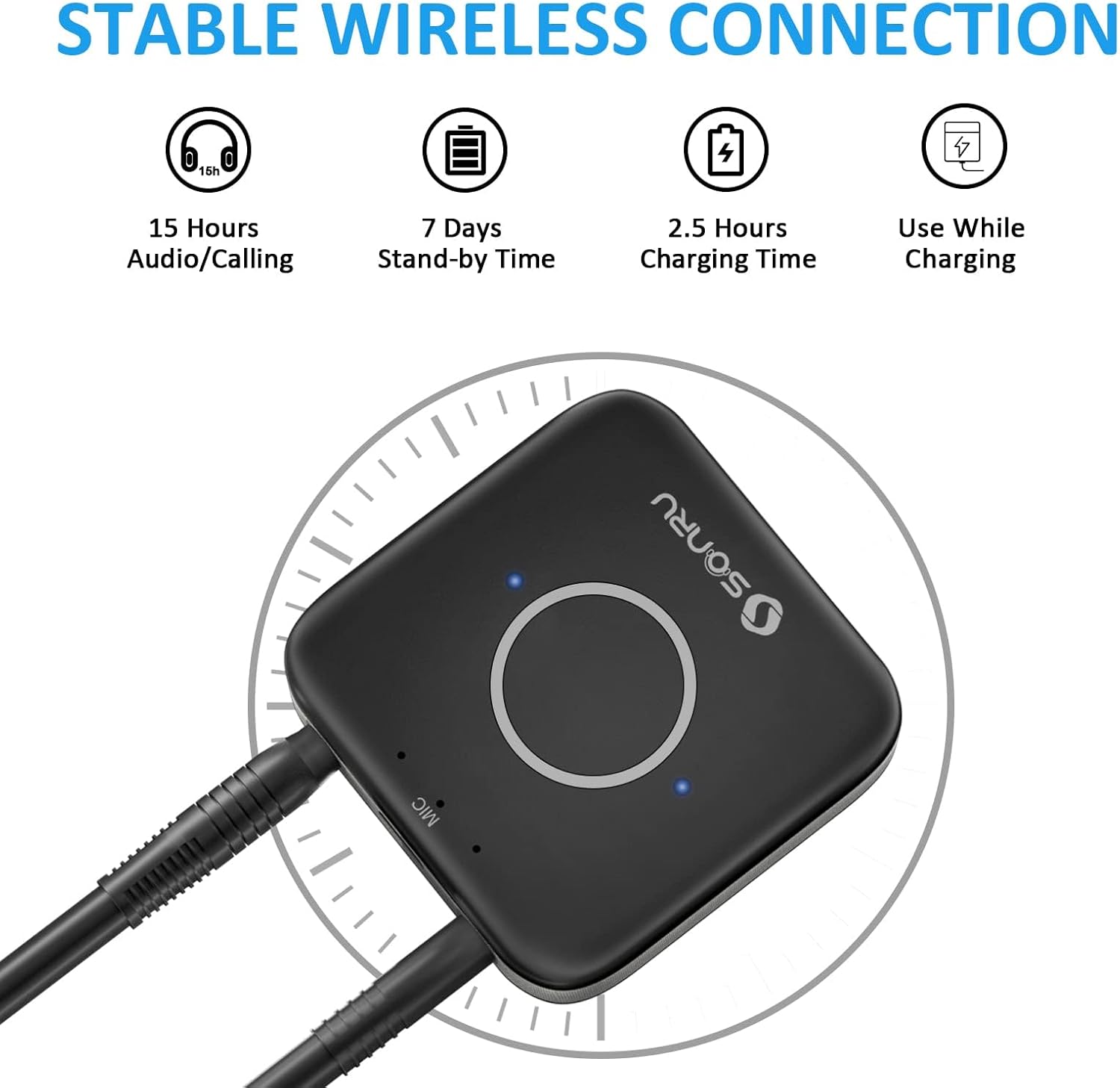 Bluetooth 5.3 Adapter Hi-Fi Equipment for Car Wireless Audio Receiver with 3.5mm AUX RCA Cable, Noise Cancellation, Dual AUX Outputs for Home Speakers Wired Headphones