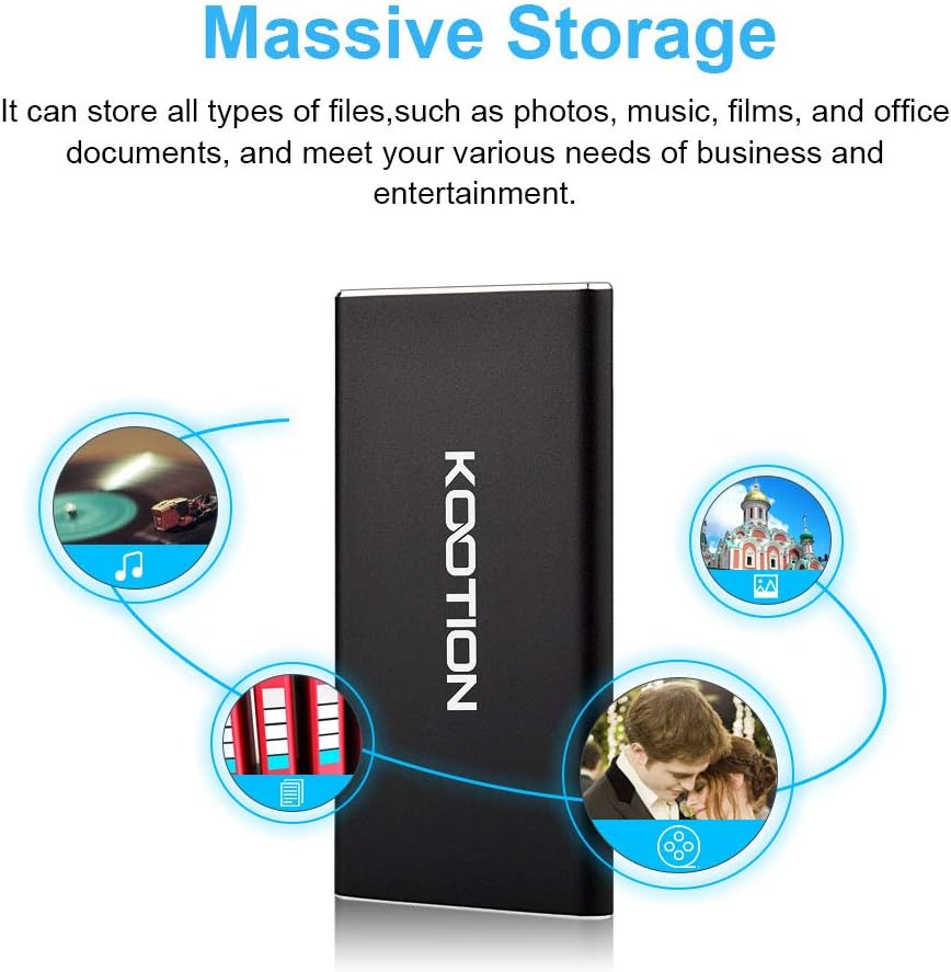 KOOTION External SSD 500GB USB 3.1 Type-c Portable SSD High-Speed Solid State Drive Ultra-Slim, Read up to 500MB/s & Write up to 450MB/s