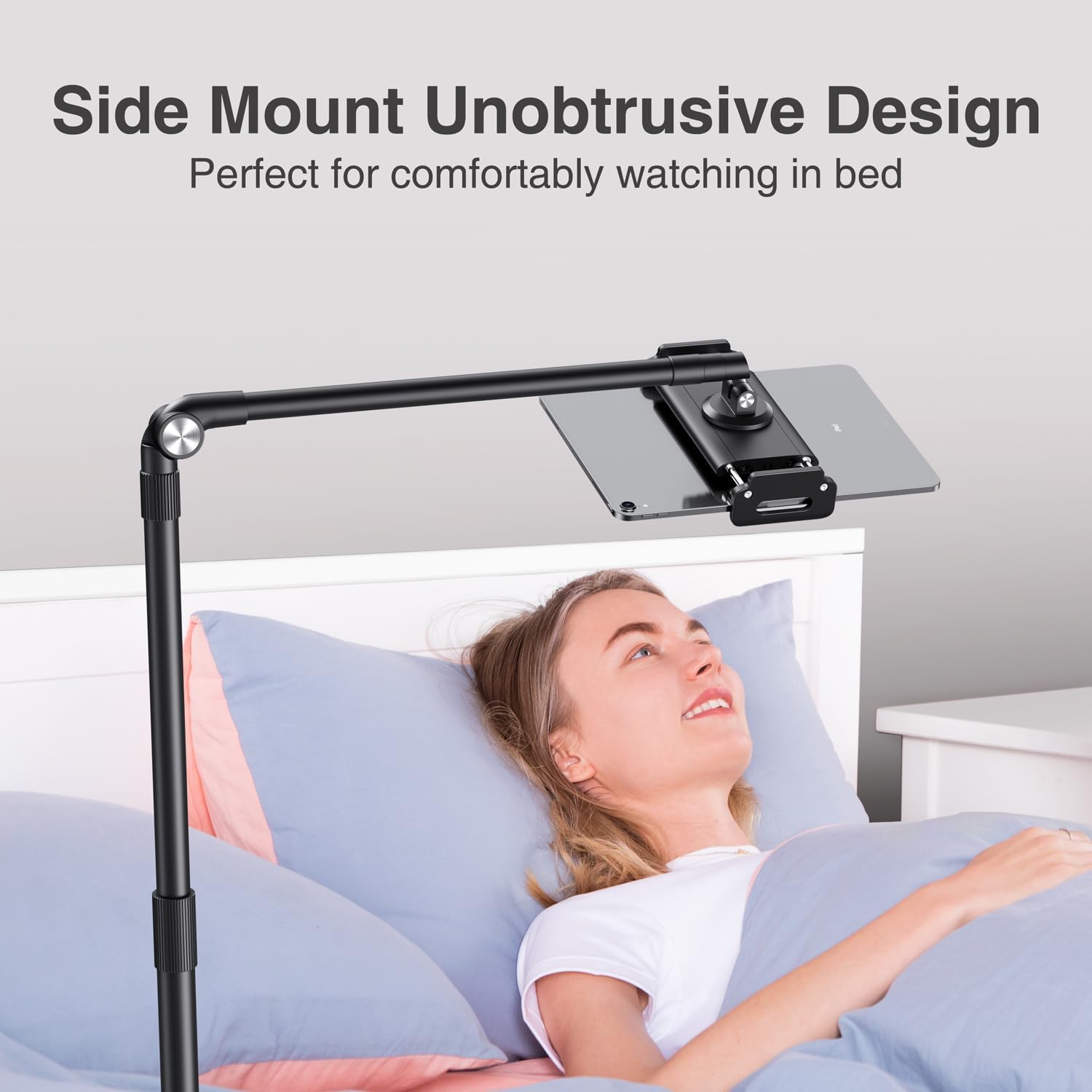 elitehood iPad Stand Floor, Height Adjustable Tablet Floor Stand with Heavy Base, 360° Rotatable Kinlde Holder for Reading in Bed, Fit 4.7''-13'' iPad mini Air Pro, Galaxy Tab, Kindle and Cell Phone