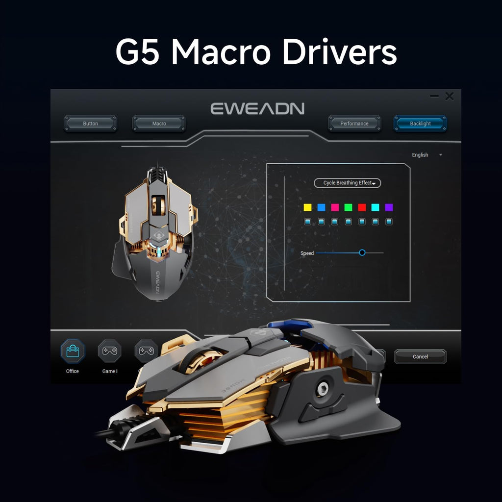 EWEADN G5 Wired Gaming Mouse, Ergonomic RGB Computer Mouse, 12800 Adjustable DPI, 9 Programmable Macro Buttons with Rapid Fire Key Compatible for PC/Laptop/Windows-Grey
