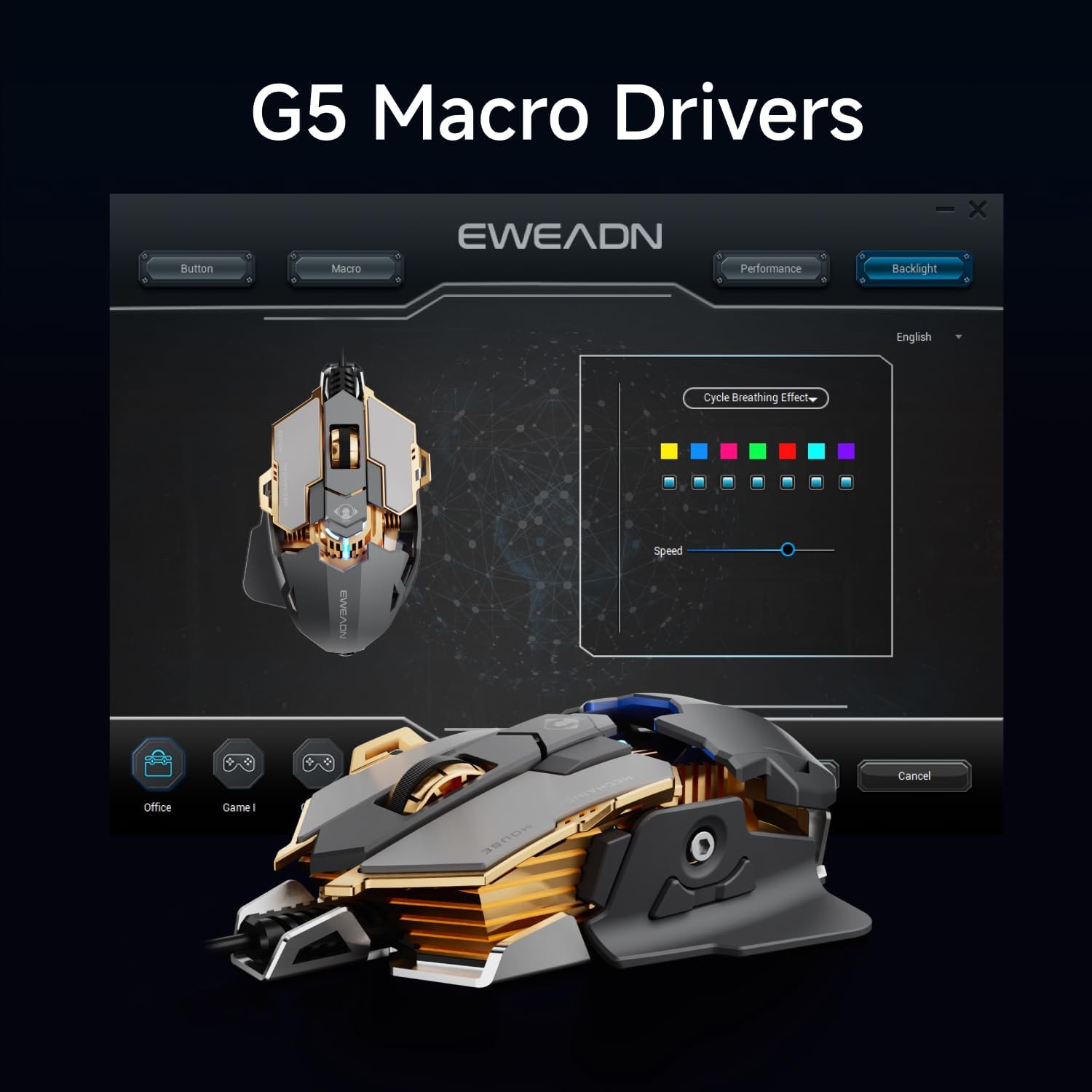 EWEADN G5 Wired Gaming Mouse, Ergonomic RGB Computer Mouse, 12800 Adjustable DPI, 9 Programmable Macro Buttons with Rapid Fire Key Compatible for PC/Laptop/Windows-Grey