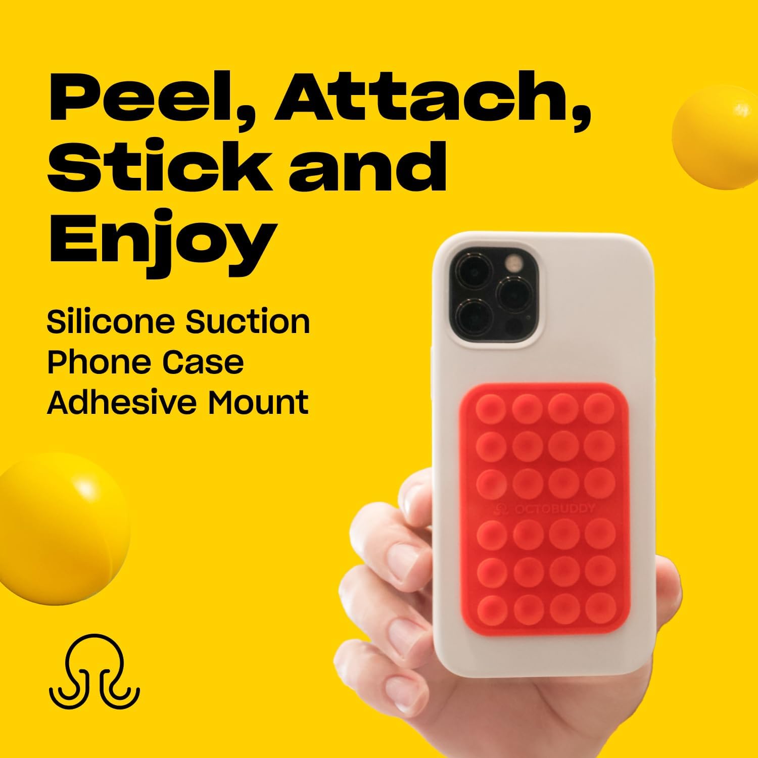 Classic - Silicone Suction Phone Case Adhesive Mount - Hands-Free, Strong Grip Holder for Selfies & Videos - iPhone & Android Compatible - 2.25″ x 3.25″, Marigold