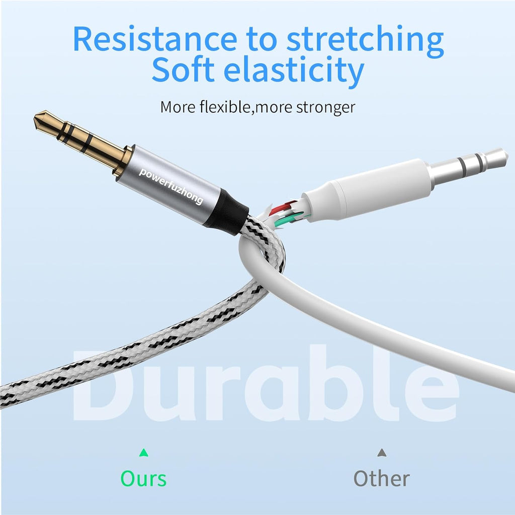 Aux Cable (20 ft), [Copper Shell, Hi-Fi Sound] 3.5 mm Male to Male Braided Auxiliary Cord Compatible with Headphone, Smartphone, Home/Car Stereo, Speaker, Echo & More