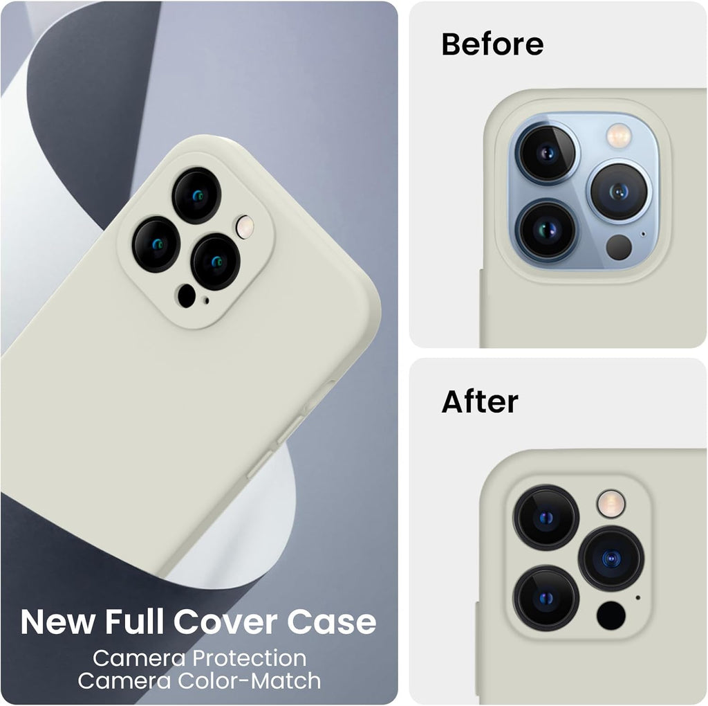 FireNova Designed for iPhone 13 Pro Case, Silicone Upgraded [Camera Protection] Phone Case with [2 Screen Protectors], Soft Anti-Scratch Microfiber Lining Inside, 6.1 inch, Stone