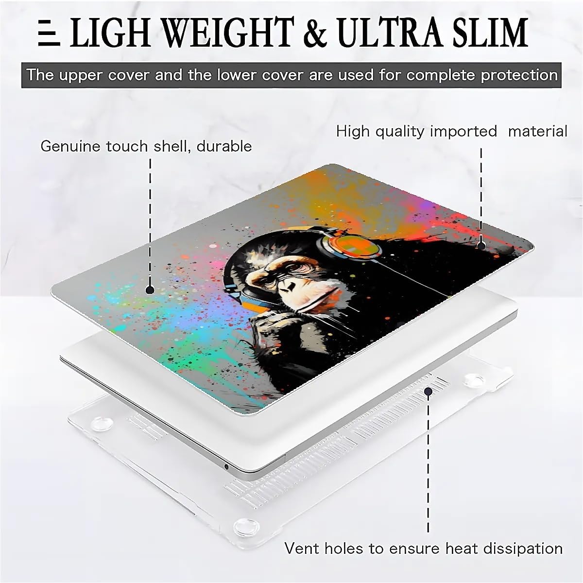 Compatible with MacBook Air 13.3 13.6 Inch Case 2022 2021 2020 2019 Plastic Hard Shell Case Cover,13.3 Air (A1932/A2179/A2337), Monkey
