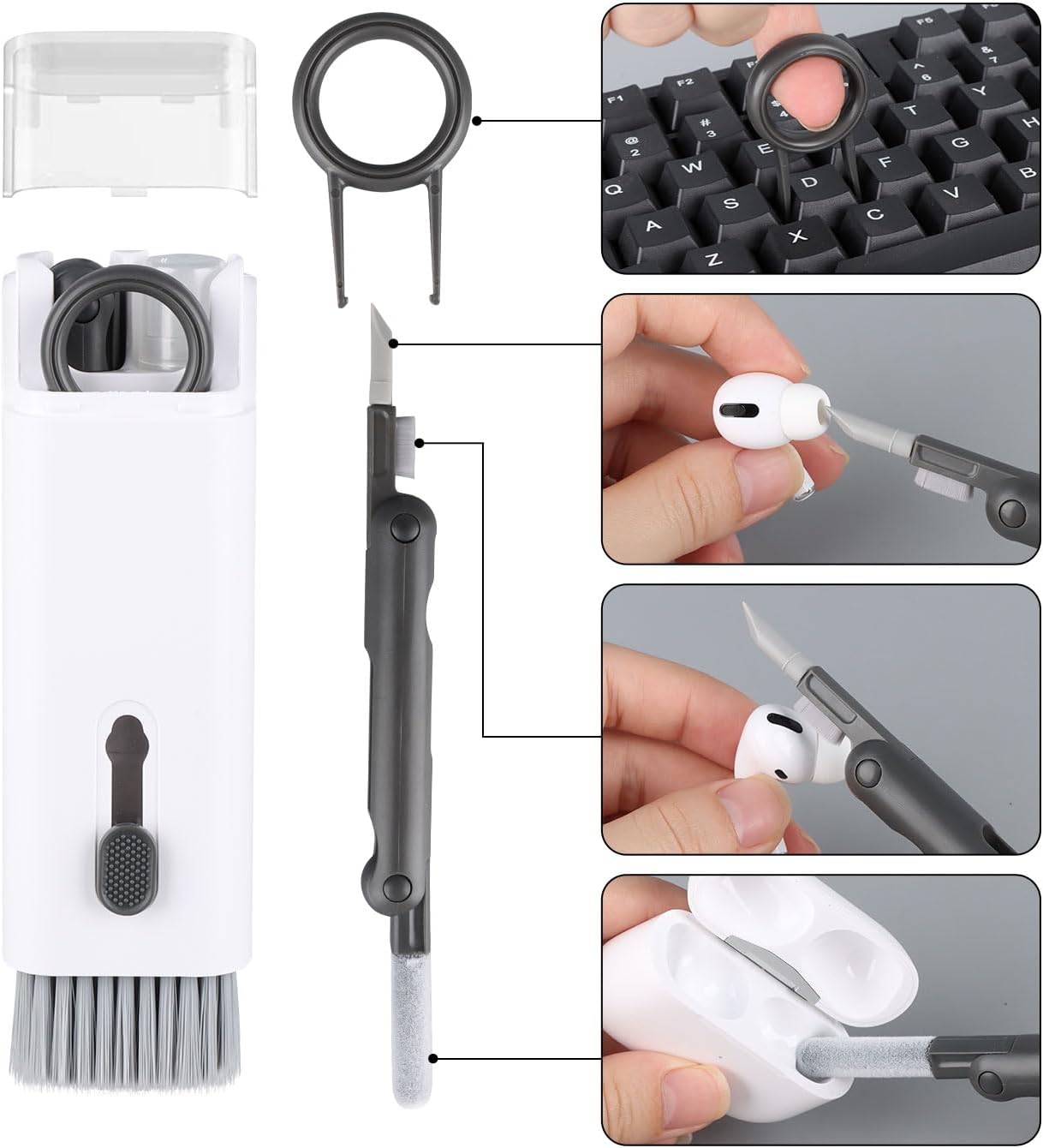 7-in-1 Electronic Cleaner Kit,Keyboard Cleaner,Laptop Cleaner Kit for Monitor, Cell Phone,Earphones, Headset, Lego, Airpods, Laptop Camera Lens (Black)