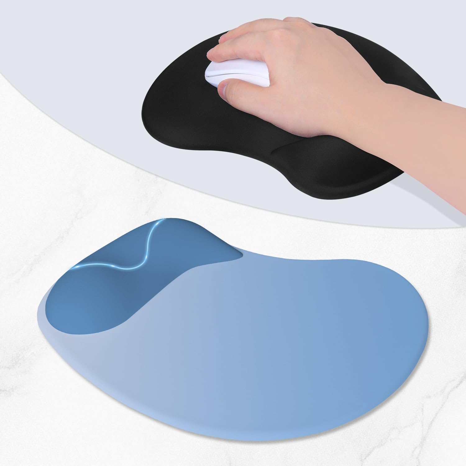 ITNRSIIET Ergonomic Mouse Pad, Cushioned Gel Wrist Rest, Non-Slip Base, Smooth Surface, Compatible with All Mice for Office & Gaming, Desk Accessory, 9.5 x 8.2 inch, Gradient Blue Ombre