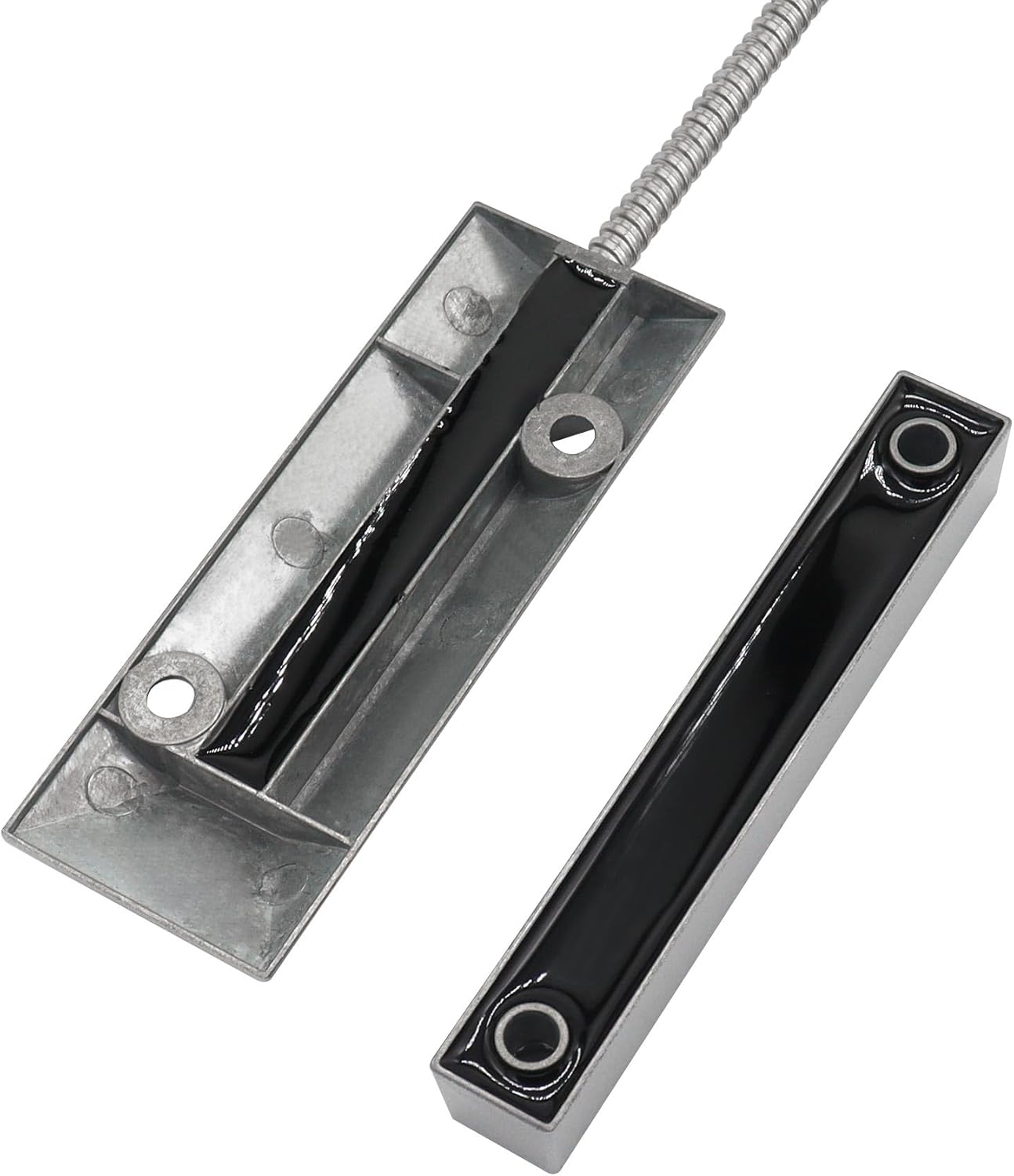 Magnetic Reed Switch Wired Surface Mount Normally Closed NC Contact Sensor Alarm Magnetic Door Switch with 2 Wires, Zinc Alloy Sliver, OC-55