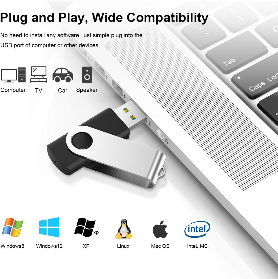 KEXIN 100 Pack 8 GB Flash Drive Bulk USB Flash Drive Thumb Drive Bundle USB Flash Drives Swivel Design Memory Stick USB 2.0 Black