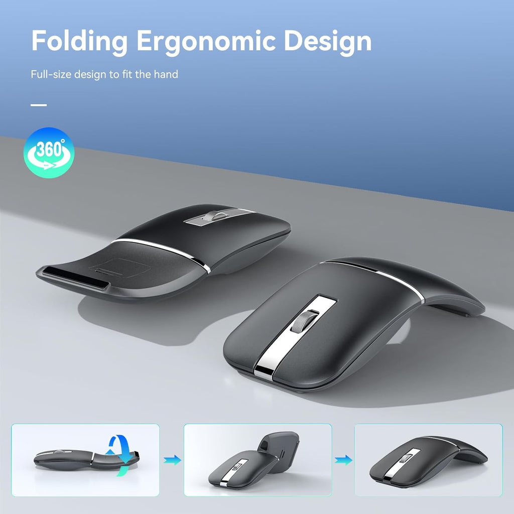 WFB Wireless Arc Mouse for Laptop,Bluetooth USB Rechargeable Computer Mice,Rotatable Rotating Ultra Slim,3 DPI for Desktop PC MacBook Pro Chromebook Lenovo Device Travel