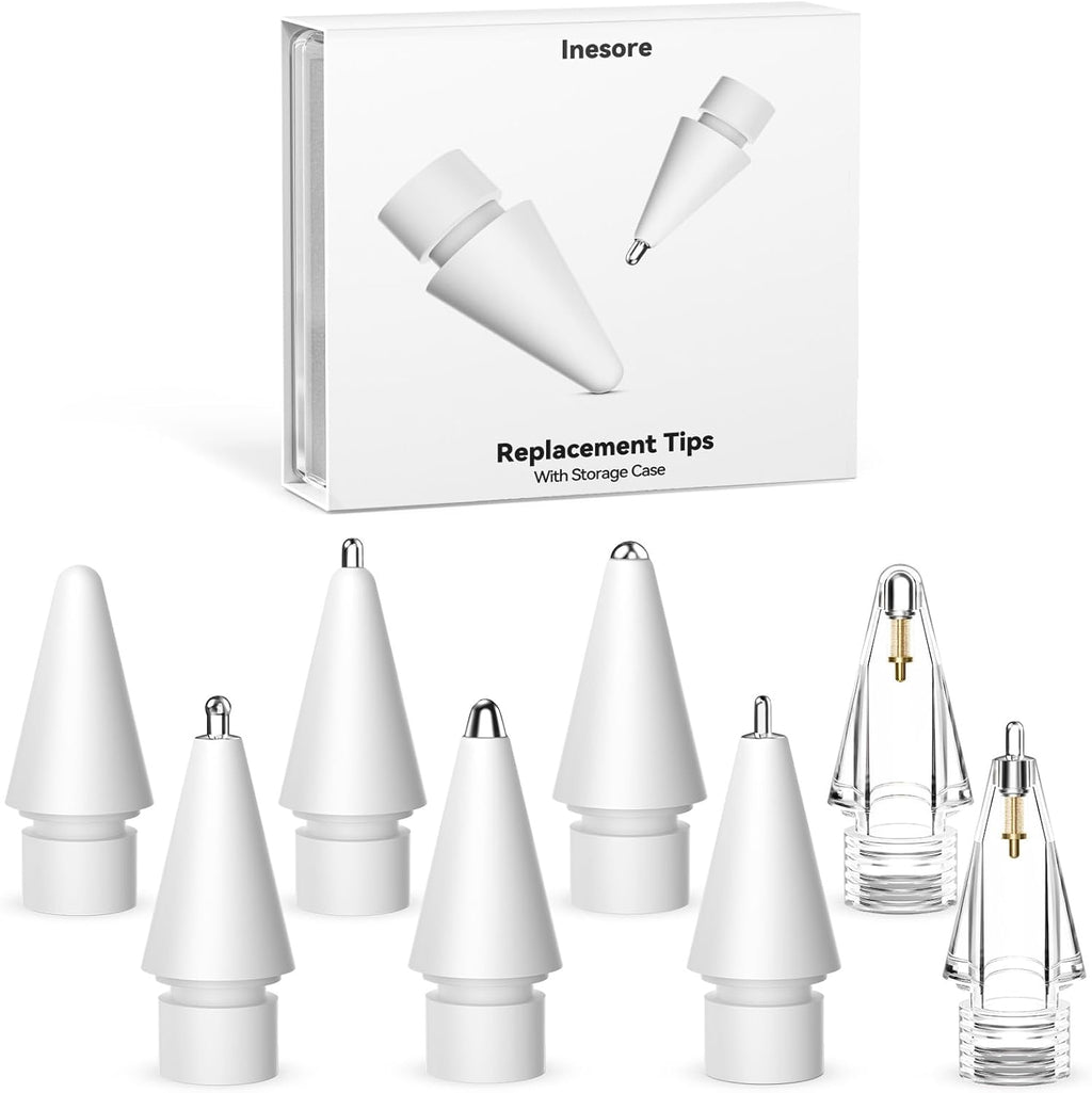 Inesore 8 Styles Replacement Tips for Apple Pencil Pro,Multiple Options Metal Durable Nibs Accessories for Apple Pencil Pro/2nd Generation/1st Gen/USB-C (8 Pack)