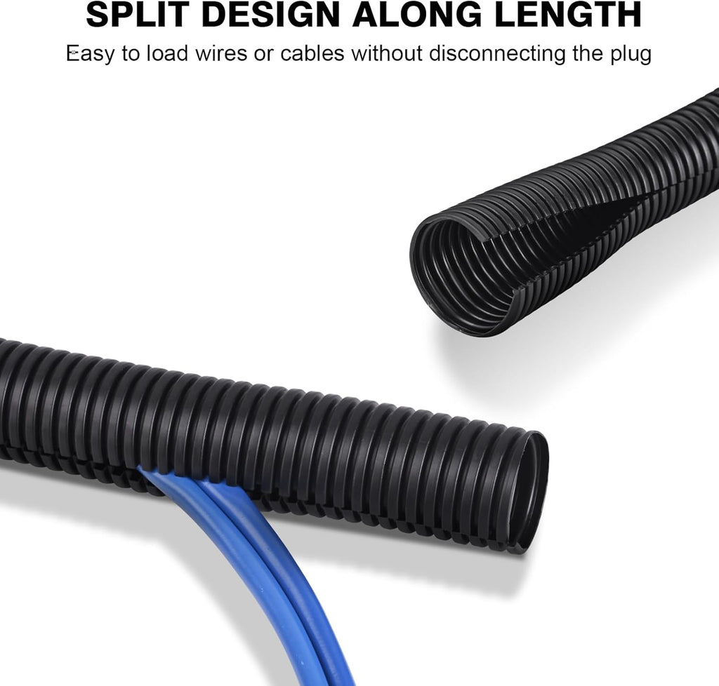 CrocSee 25ft - 1 inch Flame Retardant Split Wire Loom Tubing with Installation Tool - High Temp Flexible Wire Covers Cord Protectors - Black