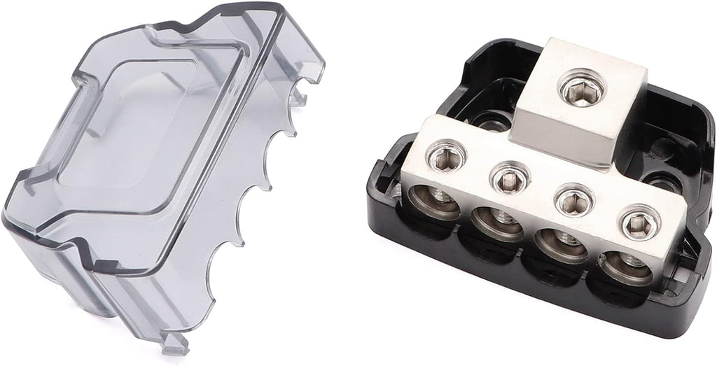 4 Way Power Distribution Block 1x 0/2/4 Gauge in 4X 4/8/10 Gauge Out Nickel Plated Car Audio Splitter Amp Distribution Connecting Block,2Pcs