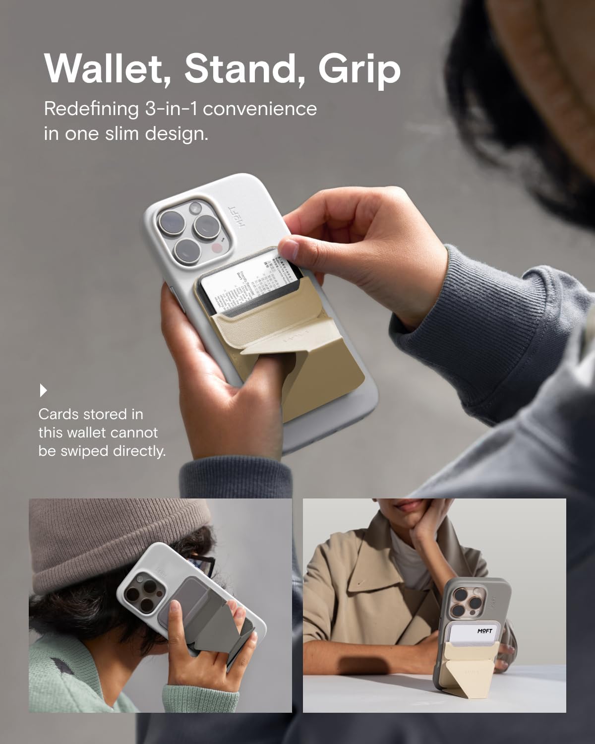 MOFT Magnetic Wallet Stand Compatible with iPhone 16/15/14/13/12 Series, Angle Adjustment & Magsafe Compatible MOVAS Phone Stand, Misty Cove