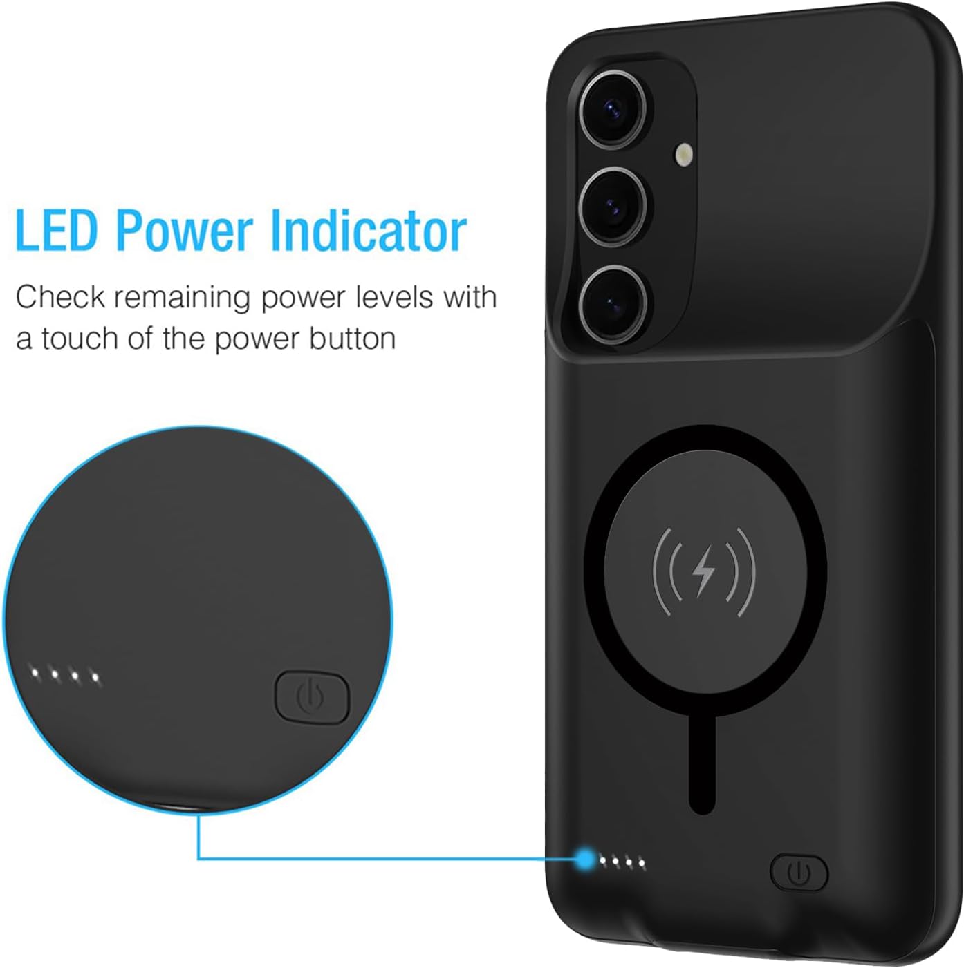 Battery Case for Galaxy A55/A35,Enhanced 12000mAh Portable Protective Smart Wireless Charging Case Support Carplay Compatible with Galaxy A55/A35 Rechargeable Extended Battery Charger Case (Black)