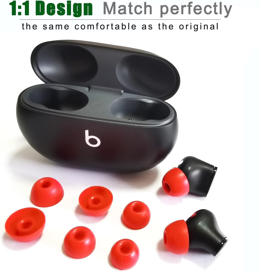 Silicone Ear Tips for Beats Studio Buds - Replacement Earbuds Cover 6 Pairs (LMS Red)