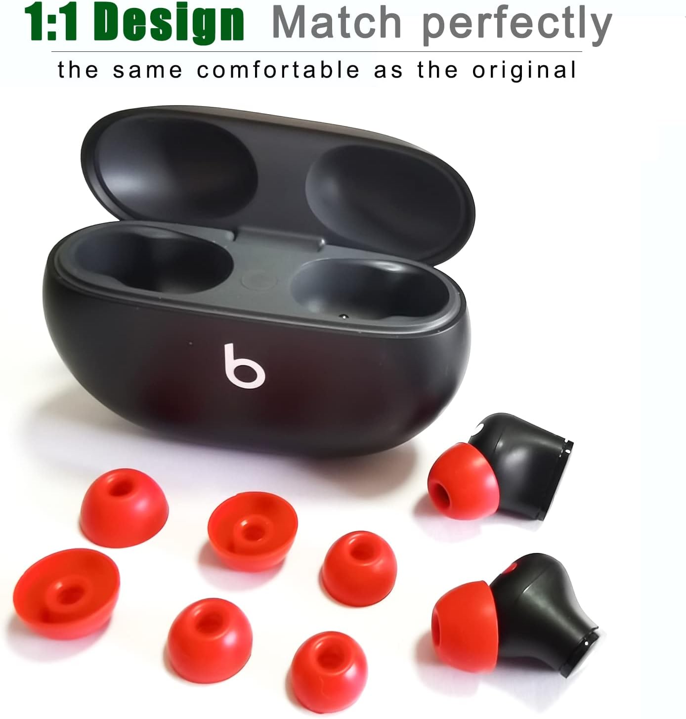 Silicone Ear Tips for Beats Studio Buds - Replacement Earbuds Cover 6 Pairs (LMS Red)