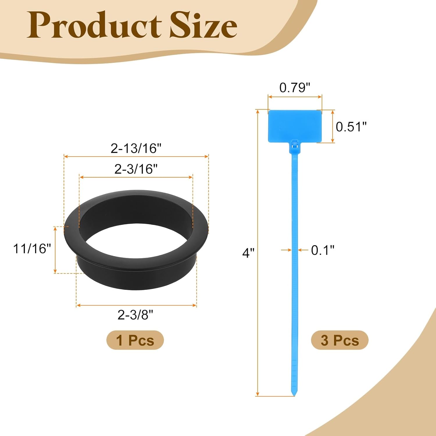 uxcell Desk Grommet, 2-3/8" (60mm) Zinc Alloy Cable Hole Cover Wire Cord Organizer with Marked Cable Ties for Home Office Desktop Wire, Black